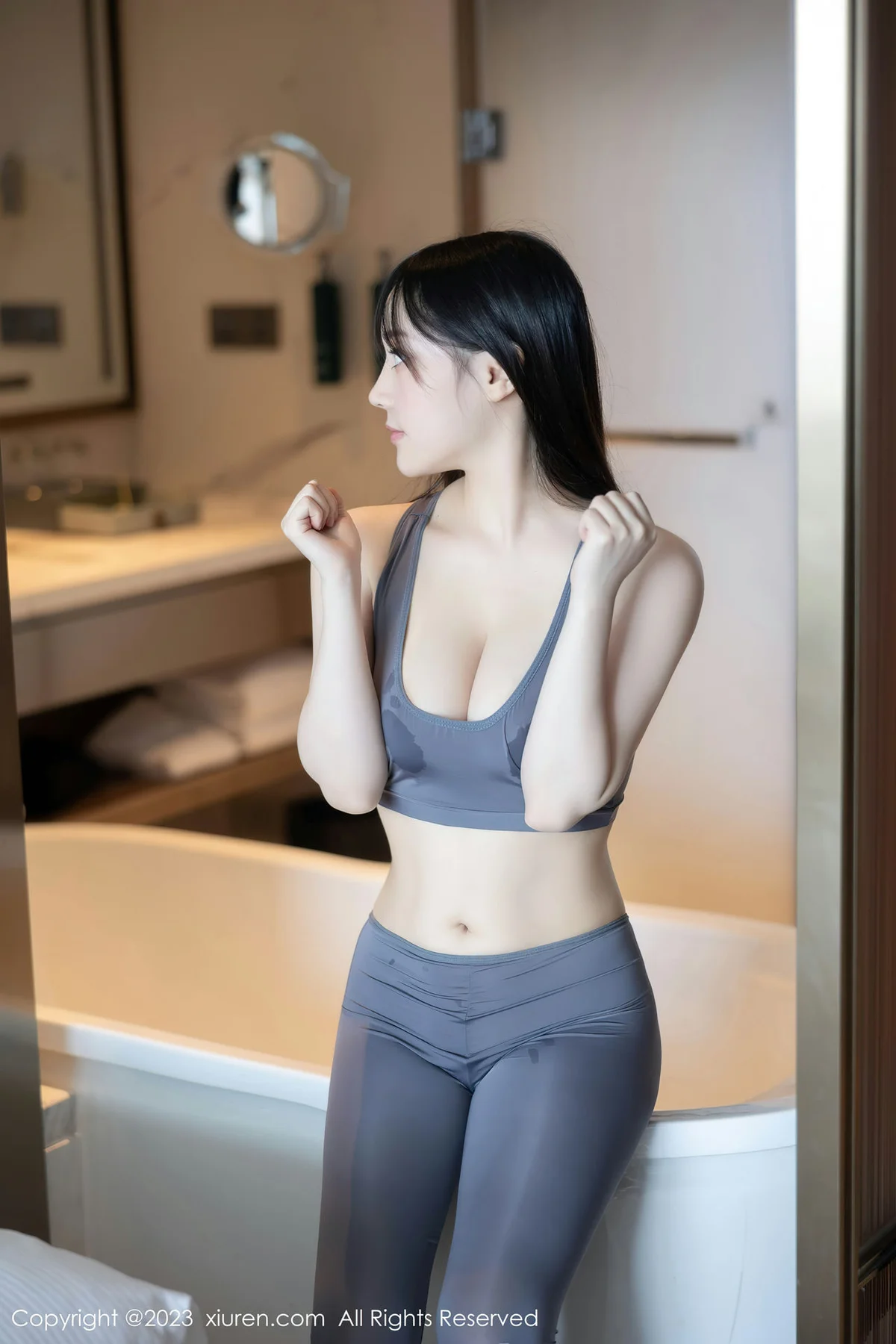 XiuRen 秀人 No.7543  豆瓣酱 灰色运动瑜伽服饰性感写真11 - 48