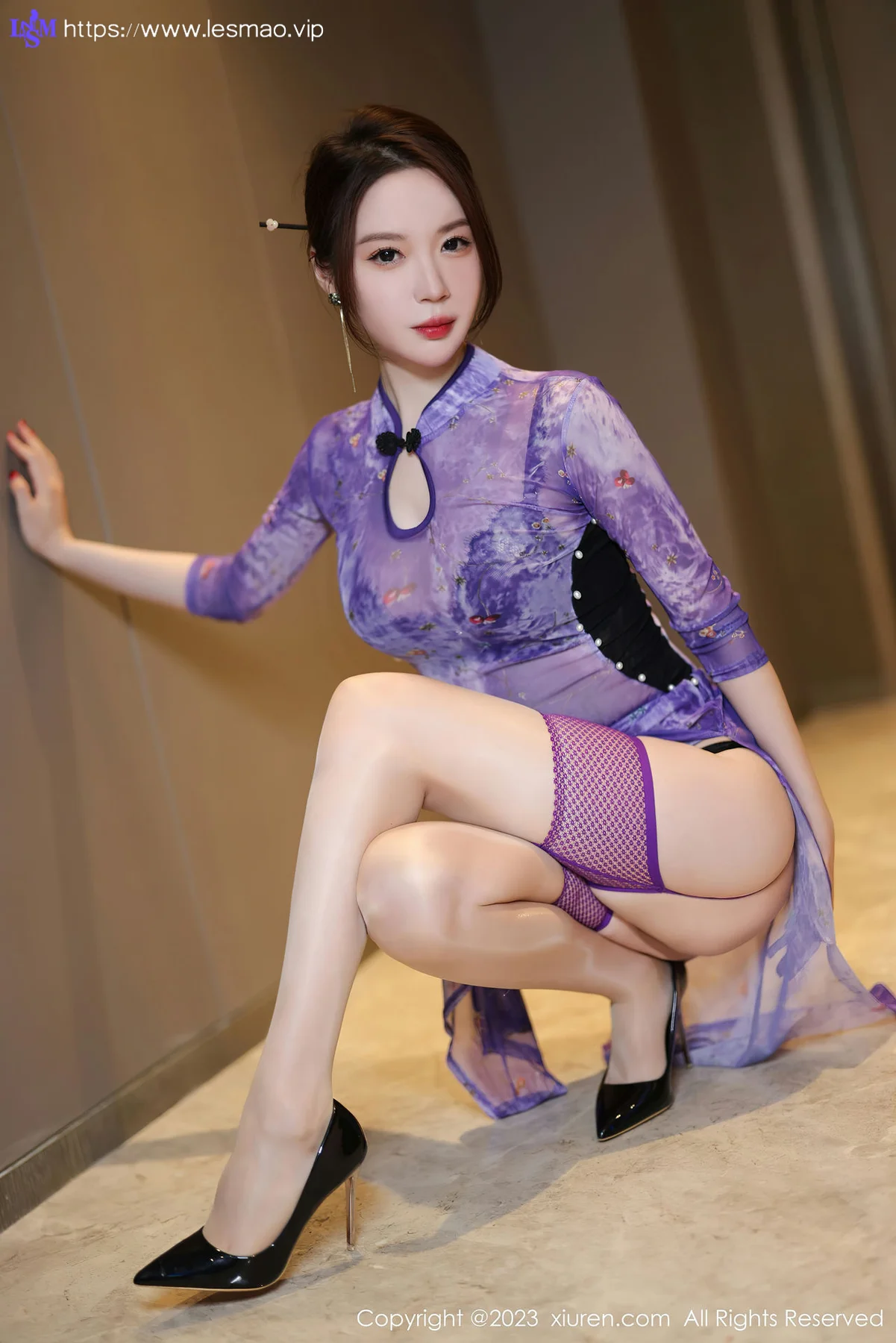 XiuRen 秀人 No.7673  梦心玥 诱人紫色丝袜性感写真1 - 16