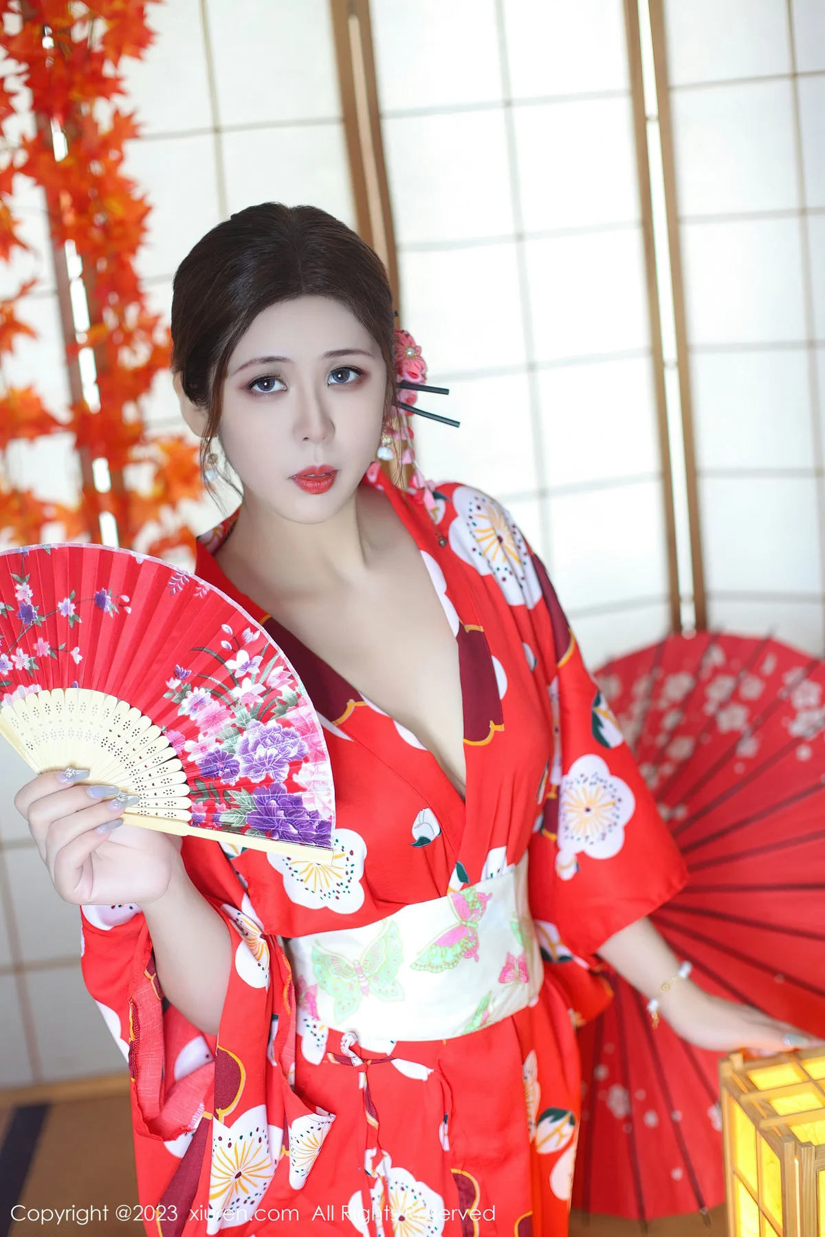 XiuRen 秀人 No.7736  月野兔美妞 红色和服性感写真 - 23