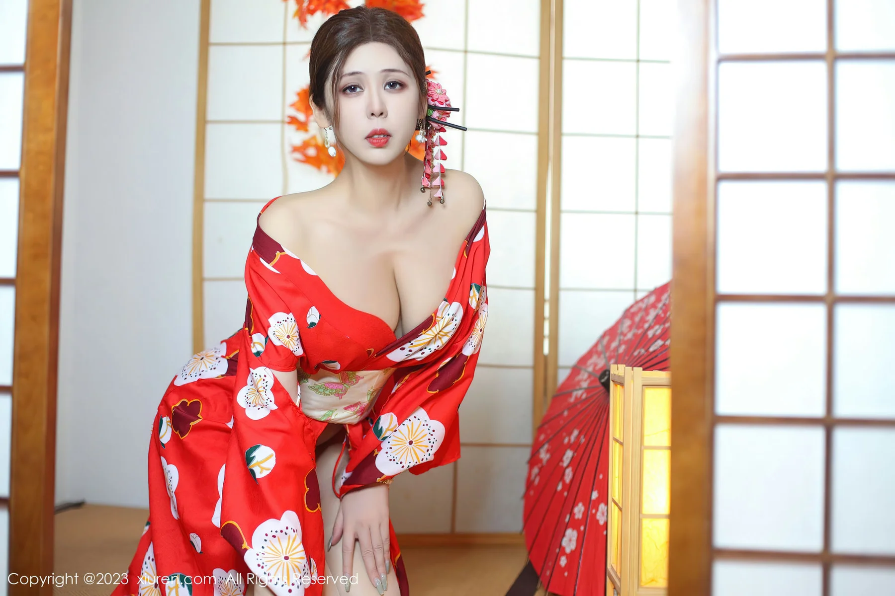 XiuRen 秀人 No.7736  月野兔美妞 红色和服性感写真 - 25