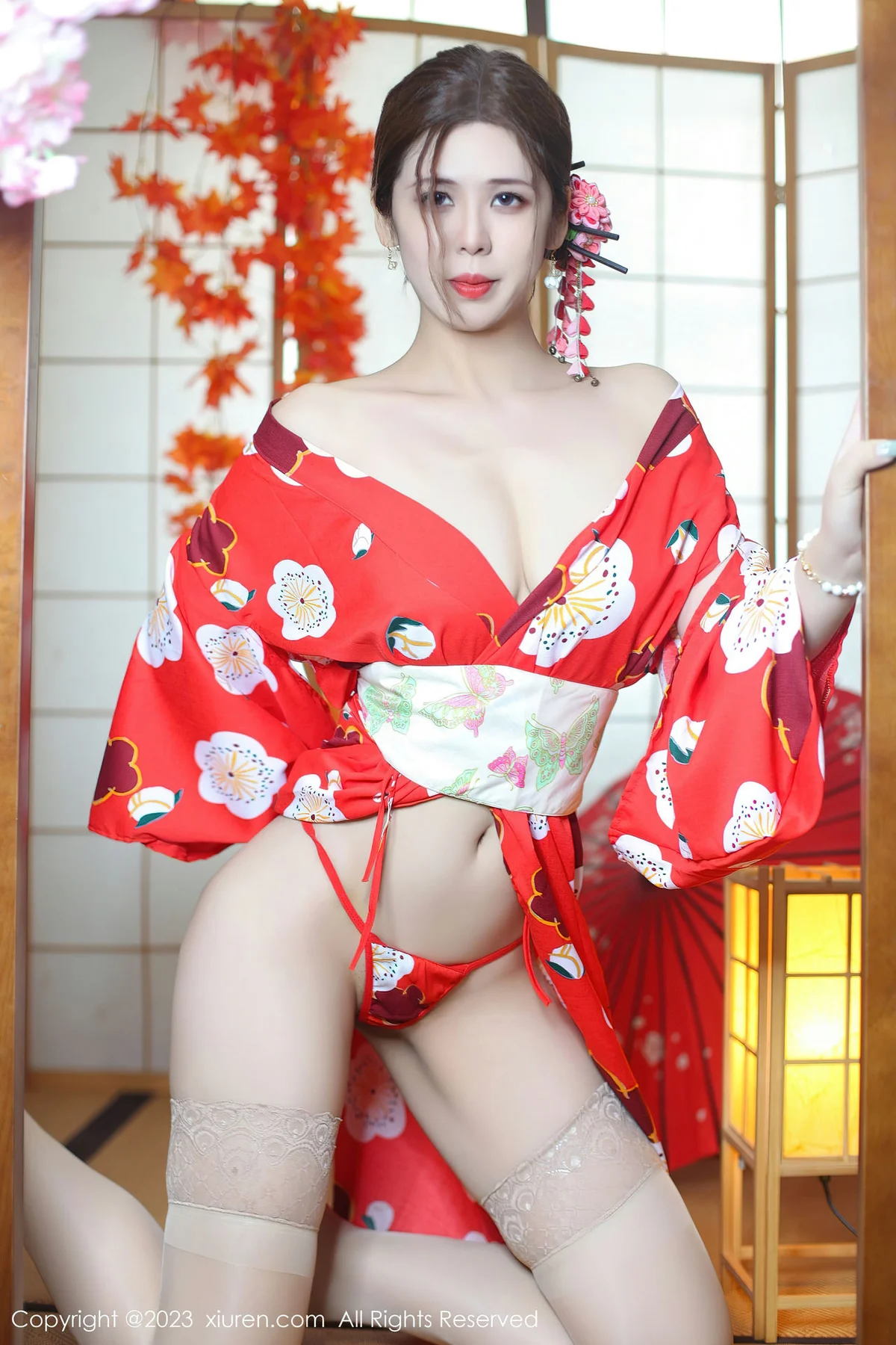 XiuRen 秀人 No.7736  月野兔美妞 红色和服性感写真 - 34