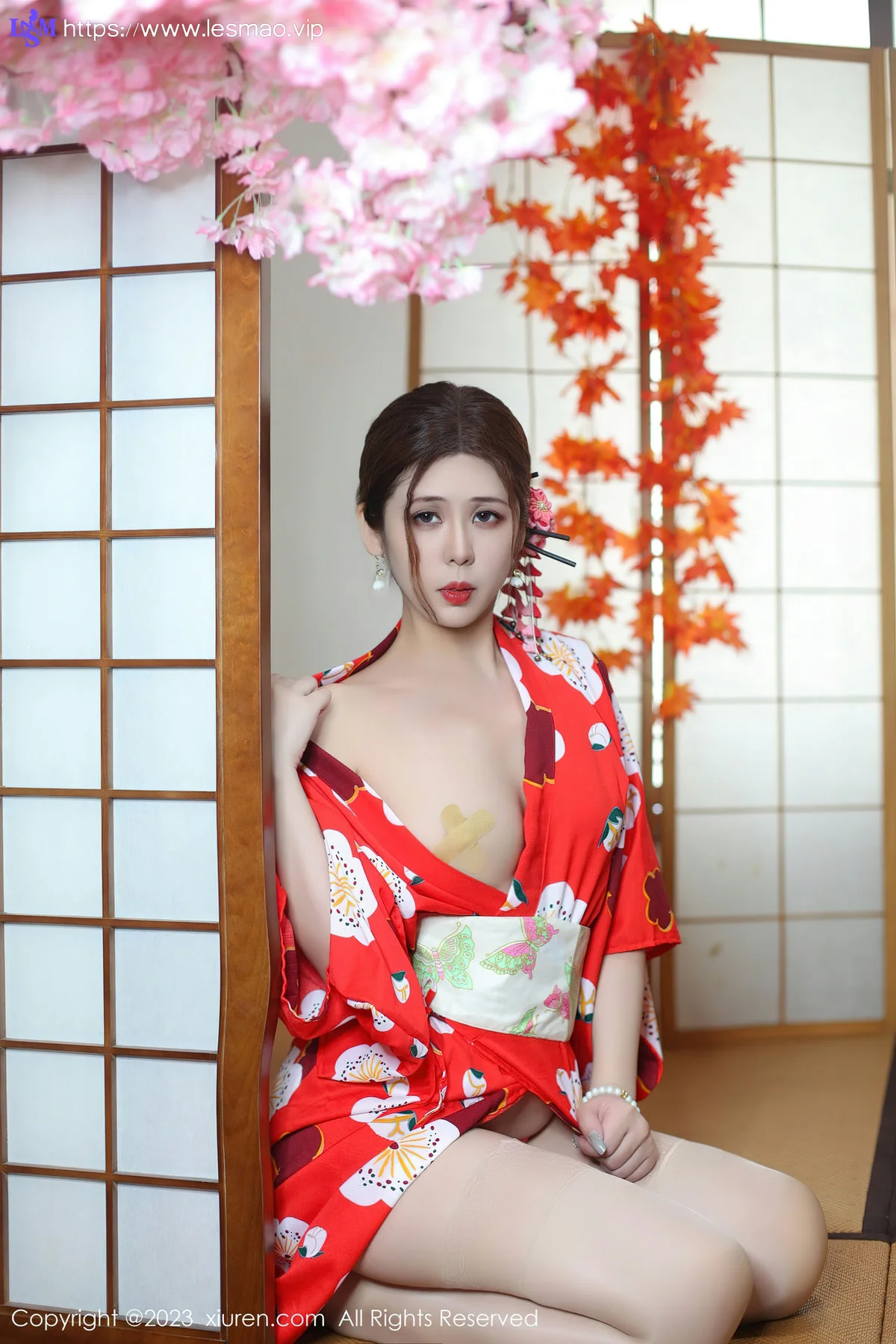 XiuRen 秀人 No.7736  月野兔美妞 红色和服性感写真 - 36