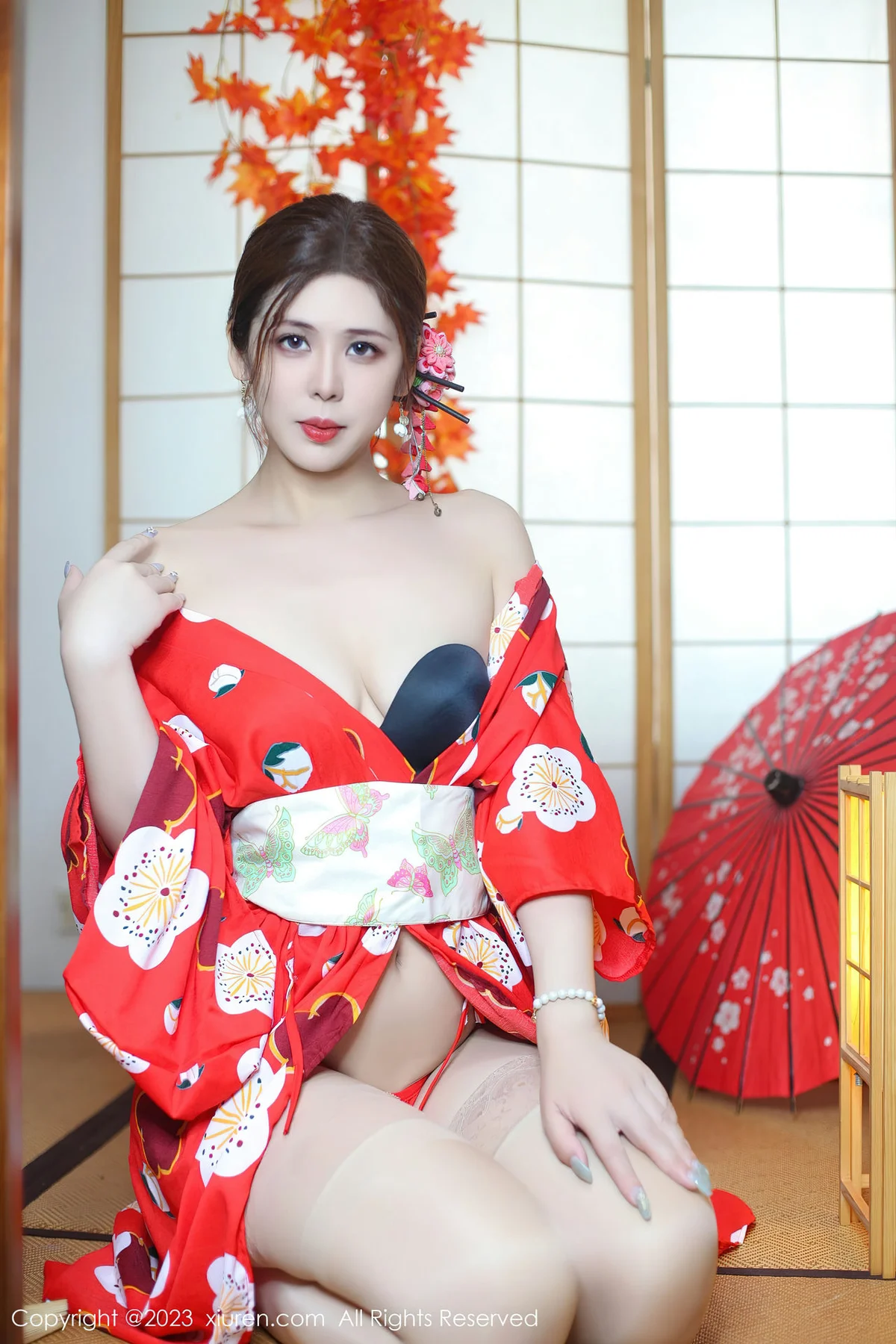 XiuRen 秀人 No.7736  月野兔美妞 红色和服性感写真 - 40