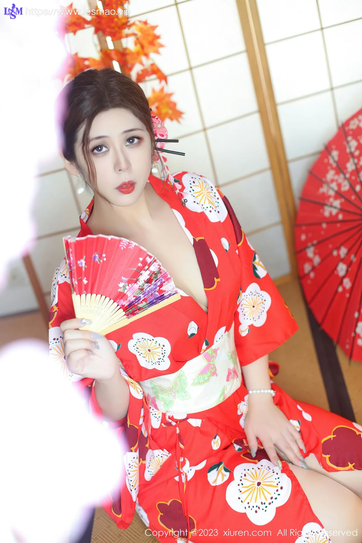 XiuRen 秀人 No.7736  月野兔美妞 红色和服性感写真 - 53
