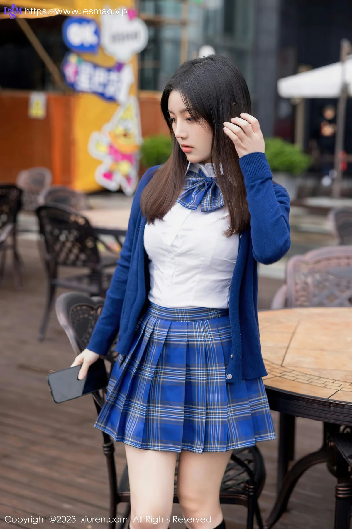 XiuRen 秀人 No.7754  豆瓣酱 白色蕾丝蓝色格子短裙写真111 - 3
