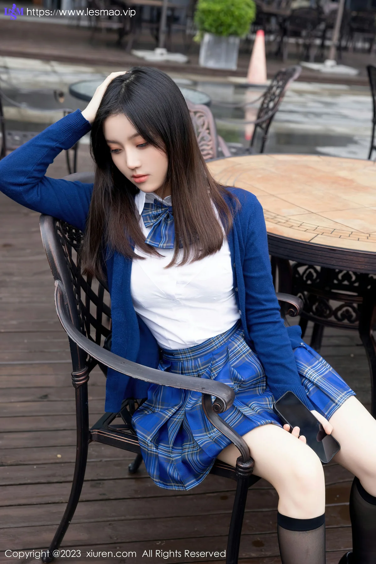 XiuRen 秀人 No.7754  豆瓣酱 白色蕾丝蓝色格子短裙写真111 - 13