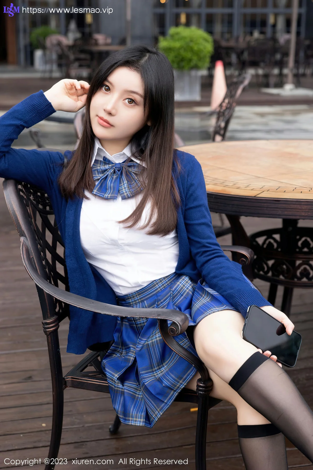 XiuRen 秀人 No.7754  豆瓣酱 白色蕾丝蓝色格子短裙写真111 - 14