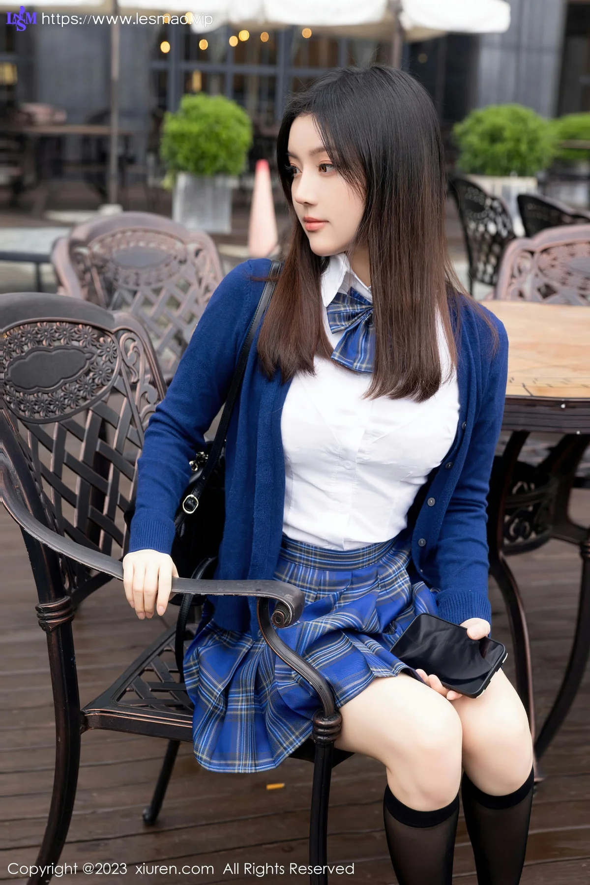 XiuRen 秀人 No.7754  豆瓣酱 白色蕾丝蓝色格子短裙写真111 - 15