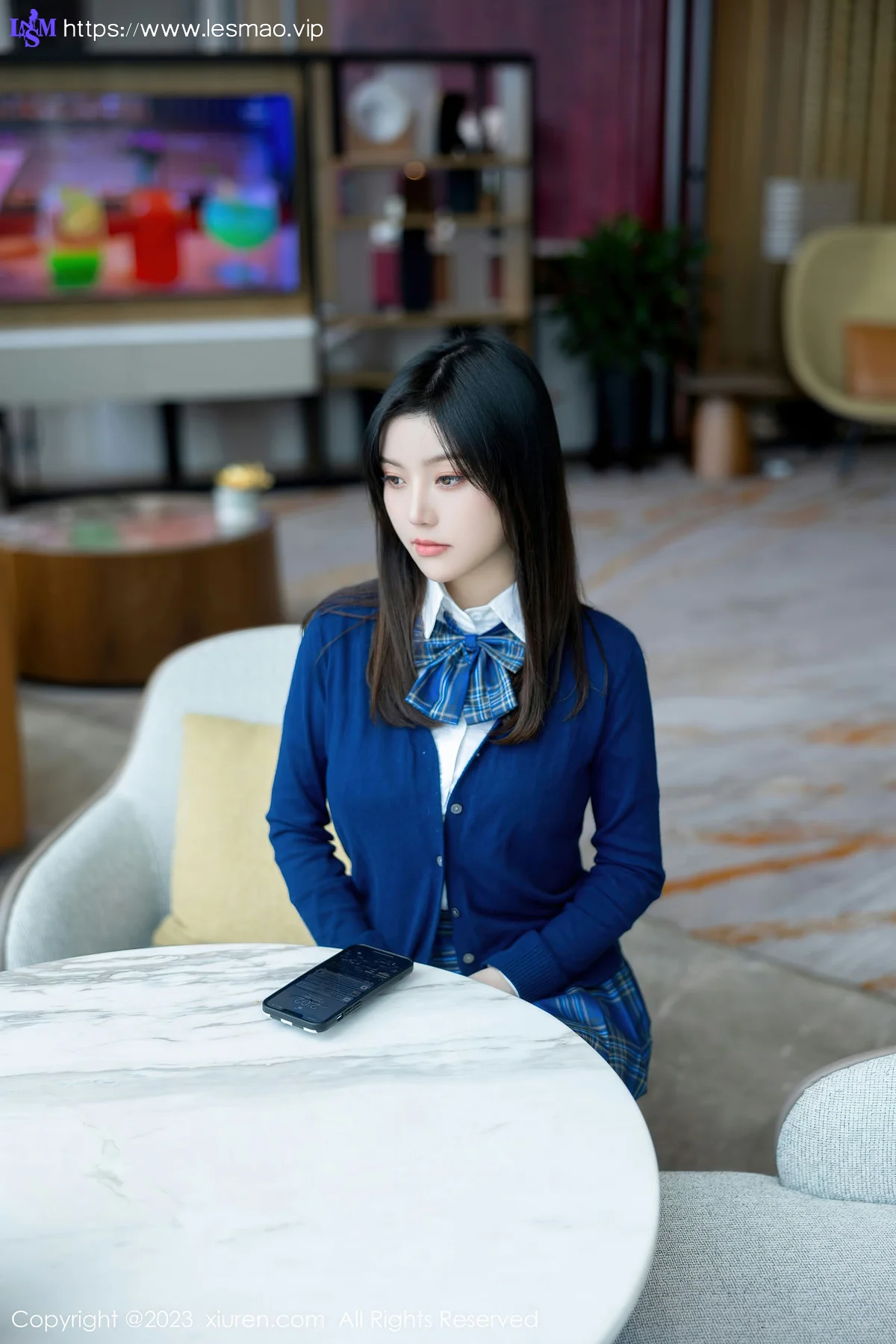 XiuRen 秀人 No.7754  豆瓣酱 白色蕾丝蓝色格子短裙写真111 - 32