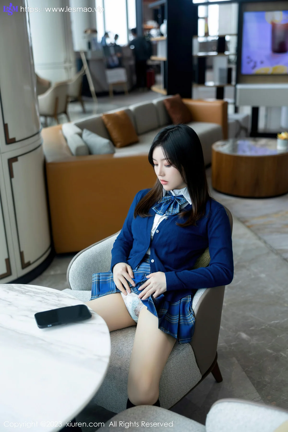 XiuRen 秀人 No.7754  豆瓣酱 白色蕾丝蓝色格子短裙写真111 - 34