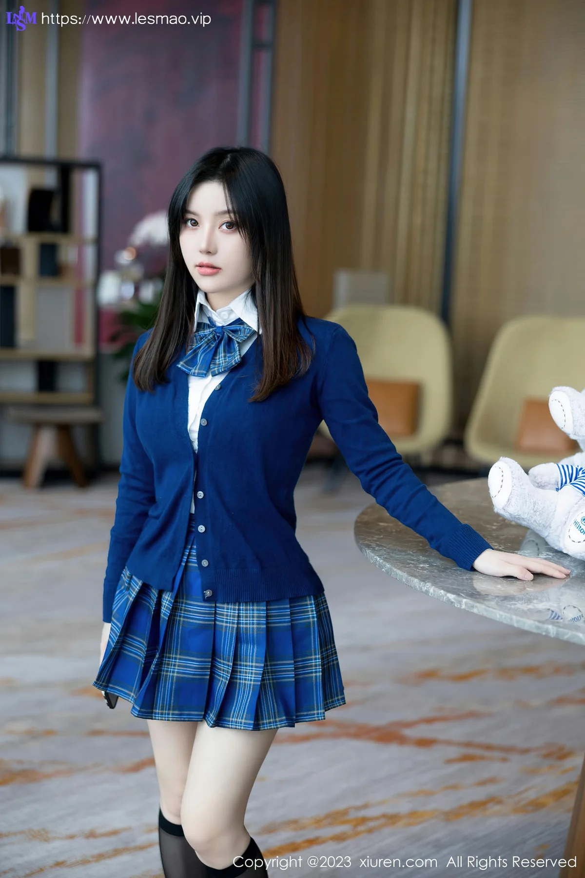 XiuRen 秀人 No.7754  豆瓣酱 白色蕾丝蓝色格子短裙写真111 - 36