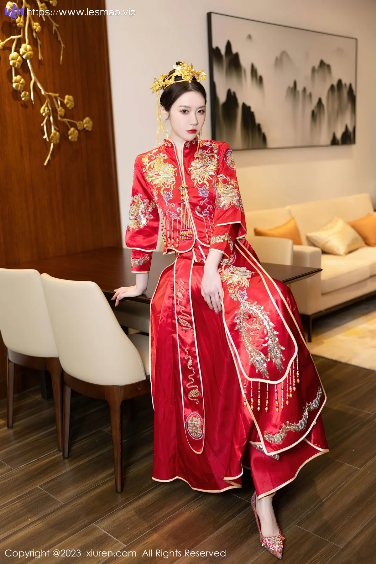 XiuRen 秀人 No.7766  梦心玥 红色中式婚服安吉旅拍111 - 4