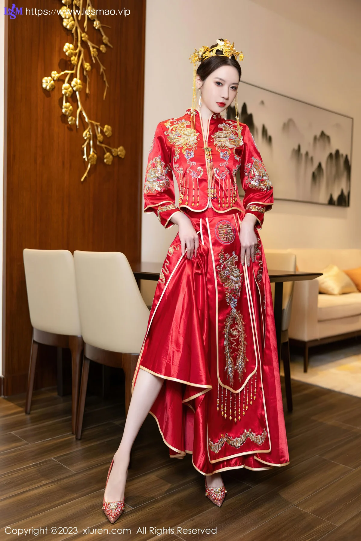 XiuRen 秀人 No.7766  梦心玥 红色中式婚服安吉旅拍111 - 5