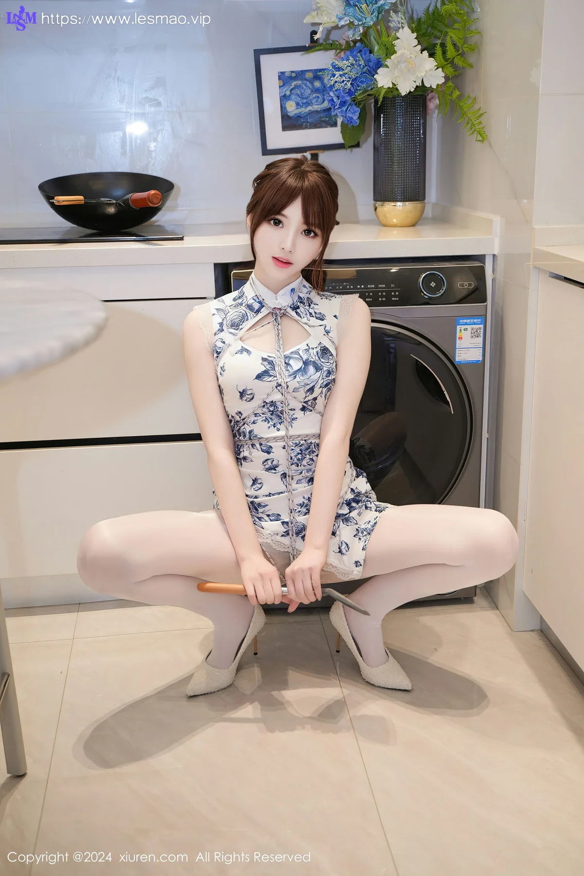 XiuRen 秀人 No.8255  梦灵儿Mini 青色轻透情趣旗袍性感写真1 - 10