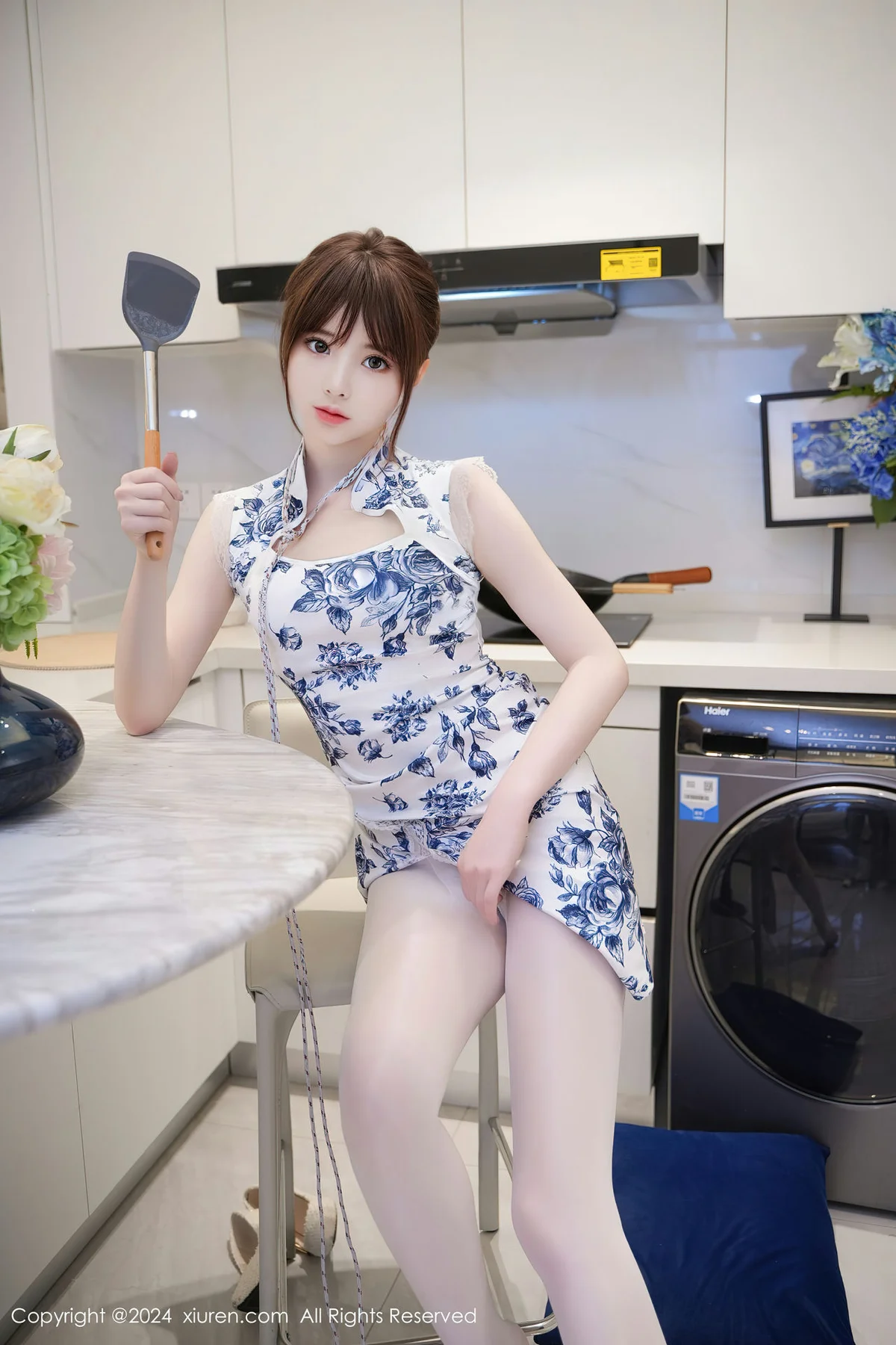 XiuRen 秀人 No.8255  梦灵儿Mini 青色轻透情趣旗袍性感写真1 - 22