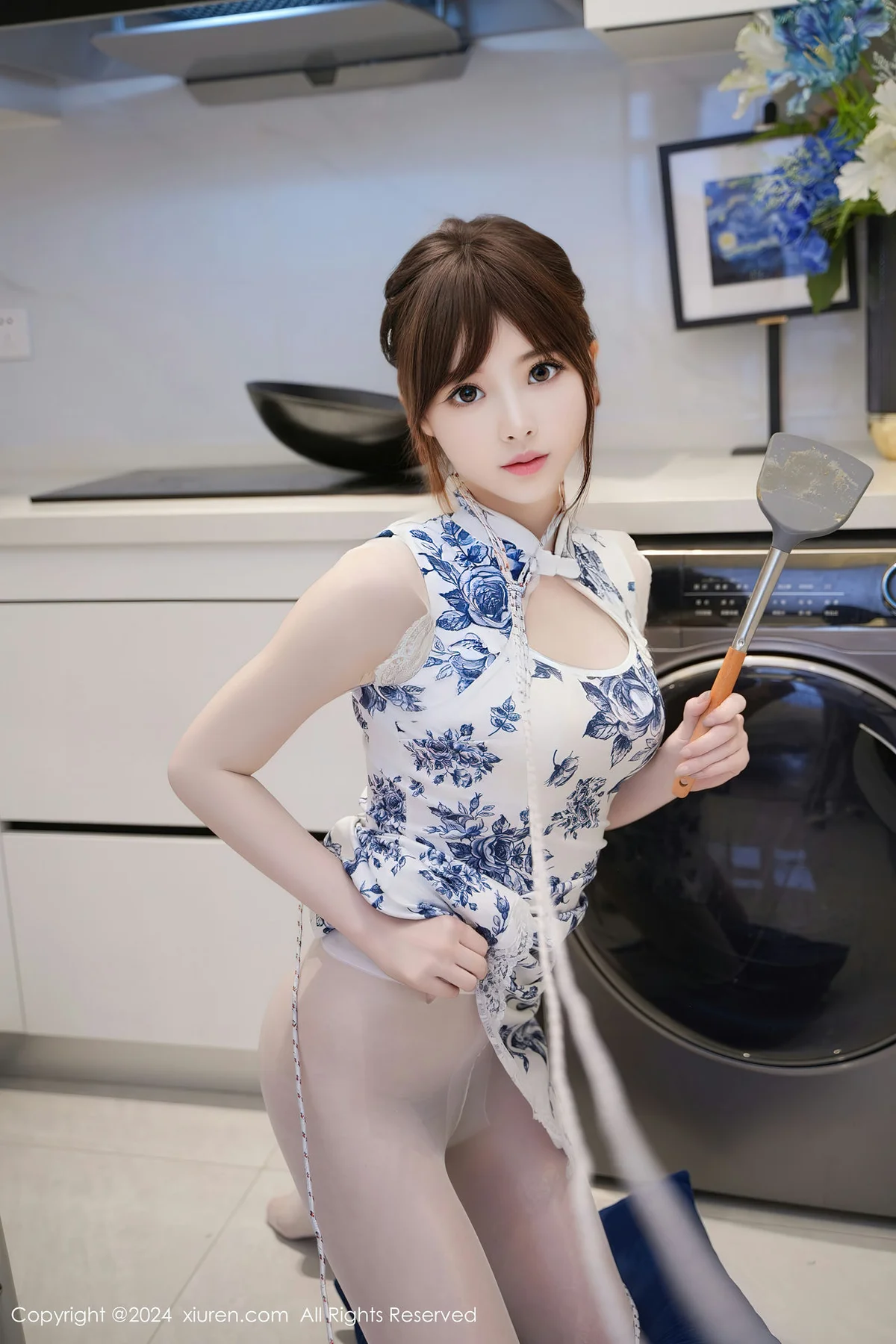 XiuRen 秀人 No.8255  梦灵儿Mini 青色轻透情趣旗袍性感写真1 - 50