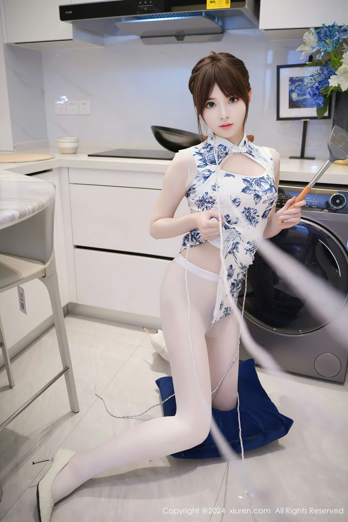 XiuRen 秀人 No.8255  梦灵儿Mini 青色轻透情趣旗袍性感写真1 - 51