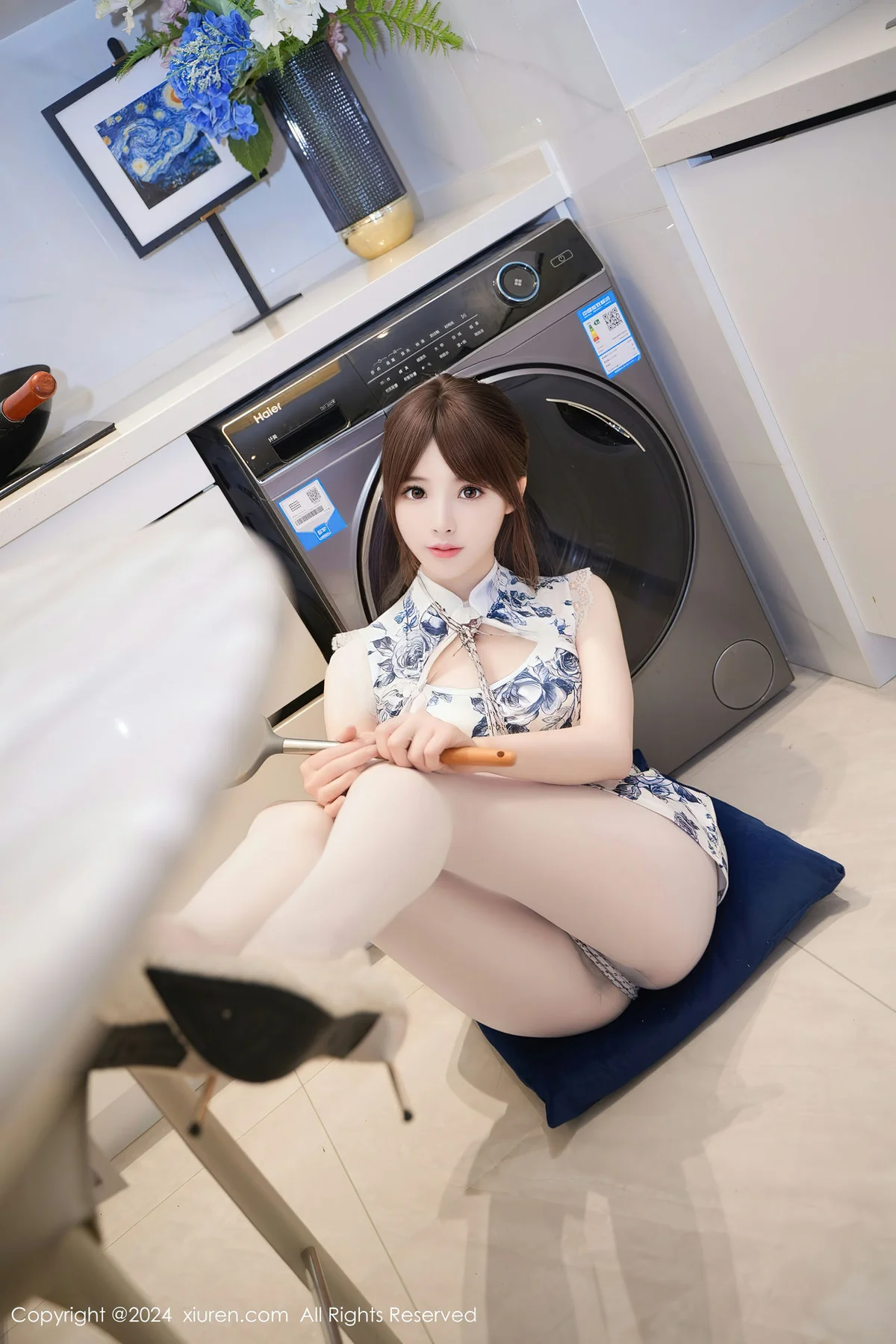 XiuRen 秀人 No.8255  梦灵儿Mini 青色轻透情趣旗袍性感写真1 - 53