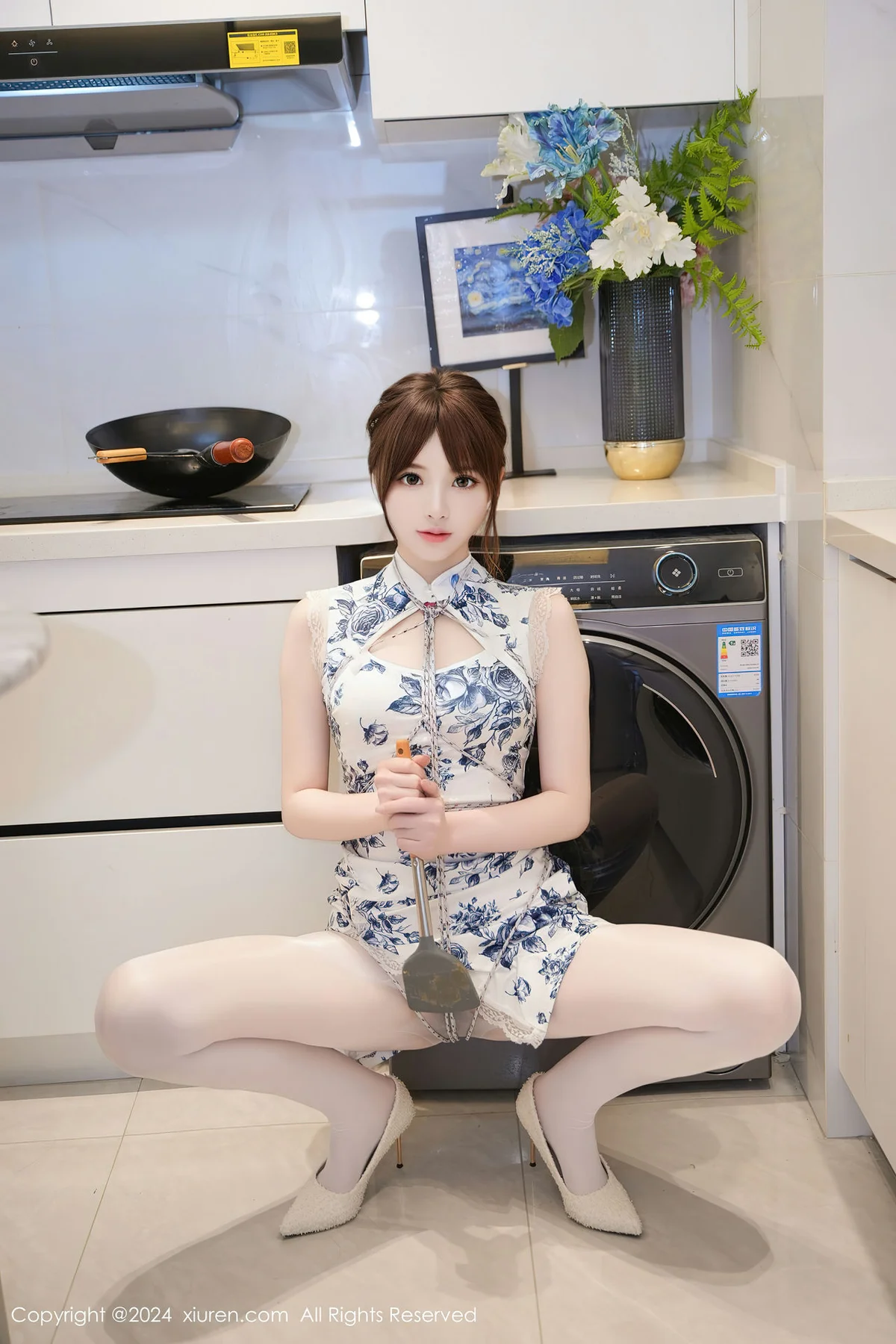 XiuRen 秀人 No.8255  梦灵儿Mini 青色轻透情趣旗袍性感写真1 - 56
