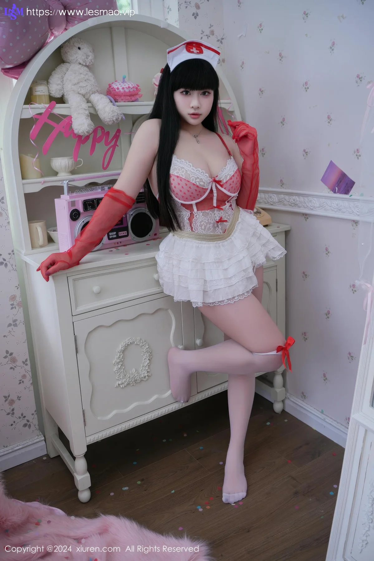 XiuRen 秀人 No.9177 mini米妮 新人首套写真红色手套白色丝袜 - 55