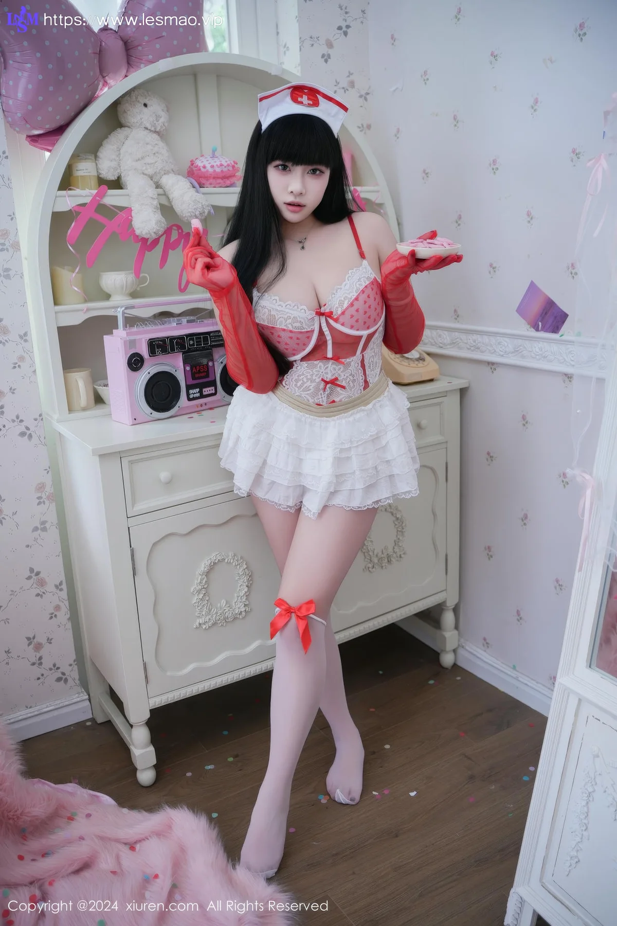 XiuRen 秀人 No.9177 mini米妮 新人首套写真红色手套白色丝袜 - 57