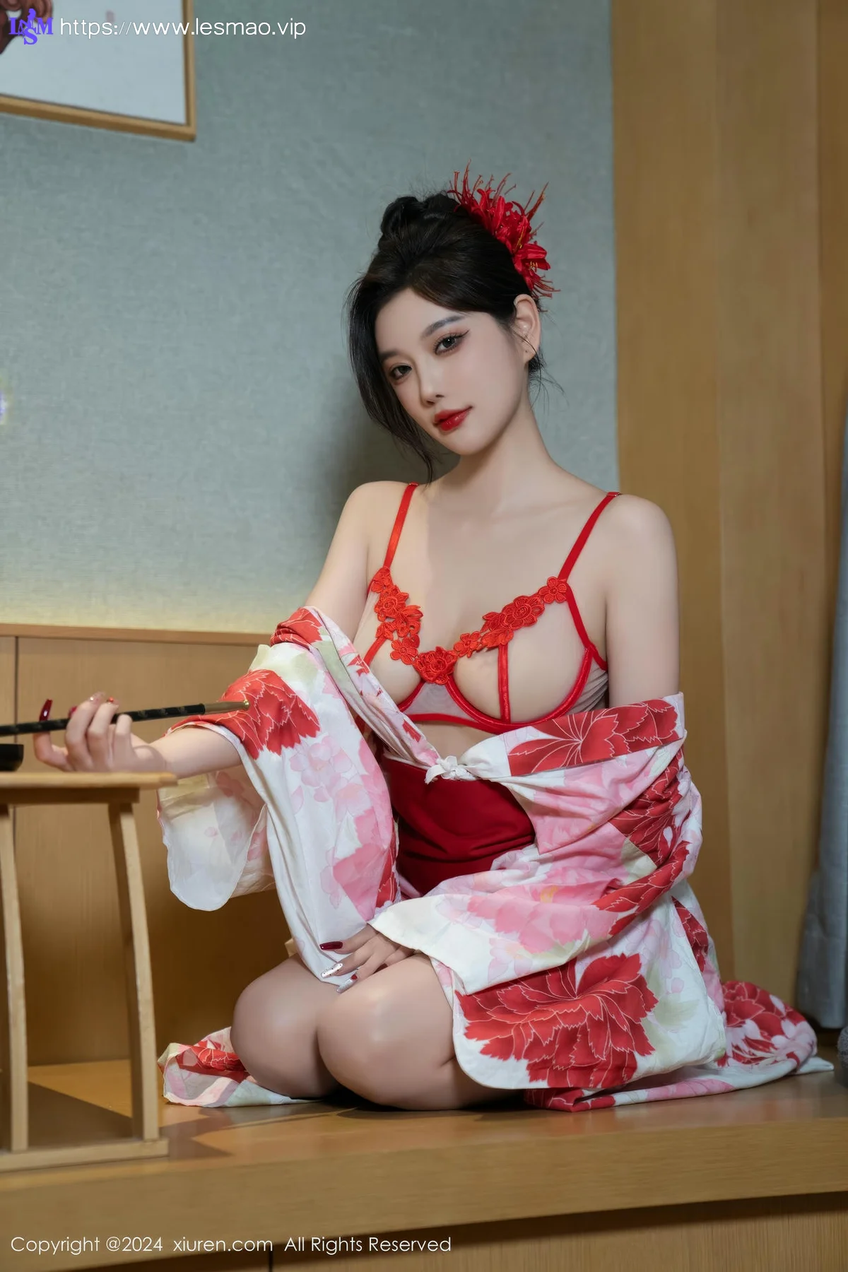 XiuRen 秀人 No.9208 杨晨晨Yome 红色花朵服饰 - 90
