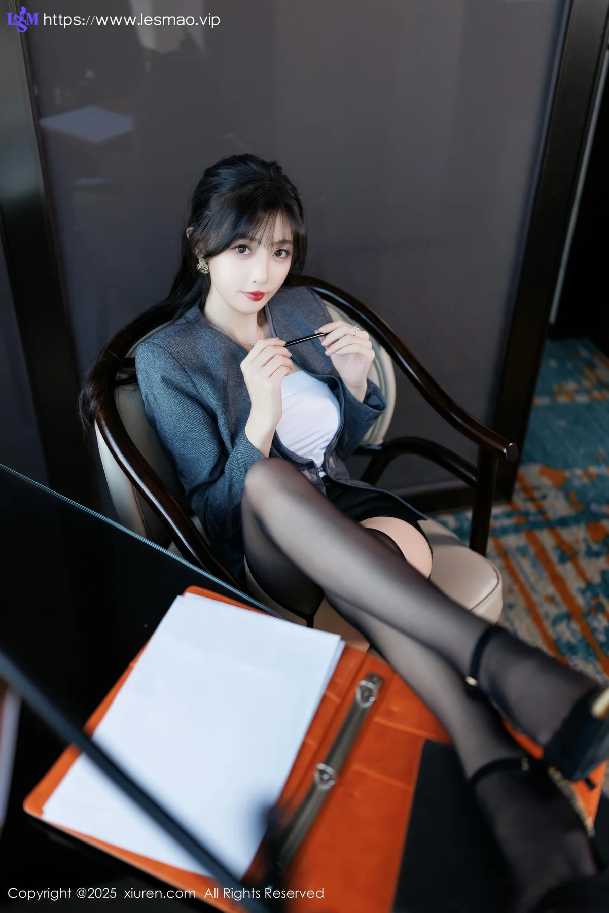 XiuRen 秀人 No.9957 樱桃小阑子 紫色蕾丝内衣吊袜 - 19