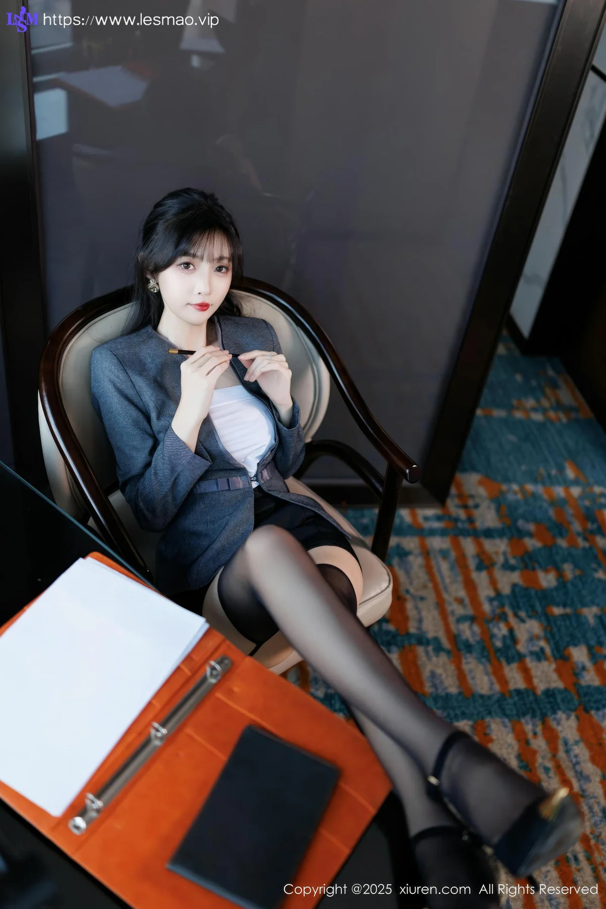 XiuRen 秀人 No.9957 樱桃小阑子 紫色蕾丝内衣吊袜 - 20