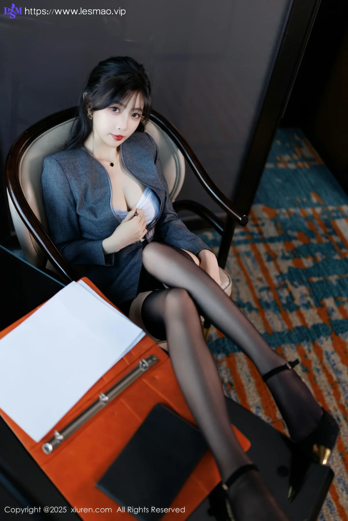 XiuRen 秀人 No.9957 樱桃小阑子 紫色蕾丝内衣吊袜 - 22