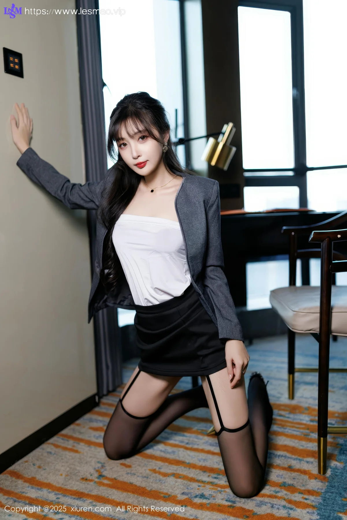 XiuRen 秀人 No.9957 樱桃小阑子 紫色蕾丝内衣吊袜 - 33