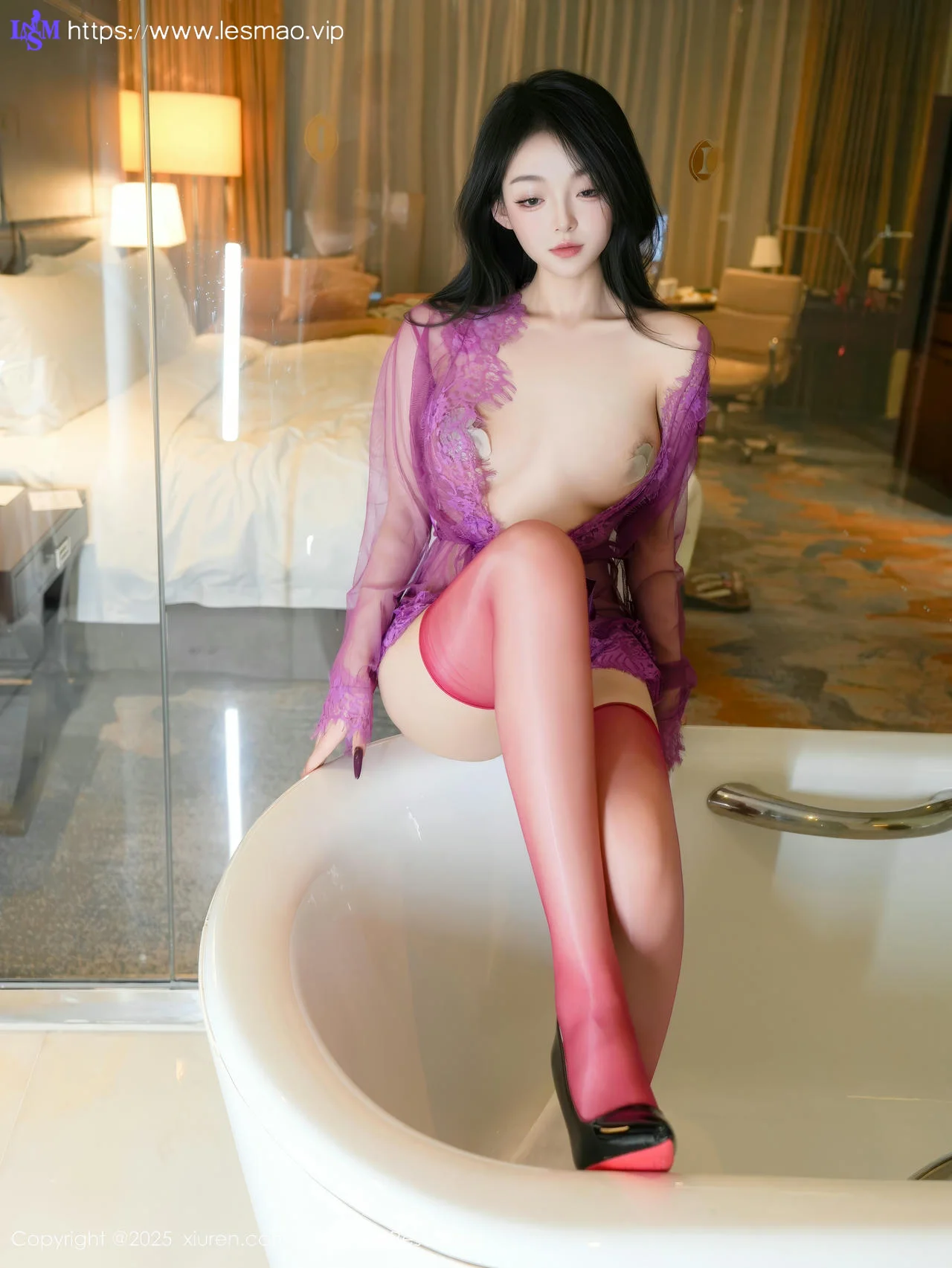 XiuRen 秀人 No.9989 白琮瑗 乳贴紫色蕾丝 - 16