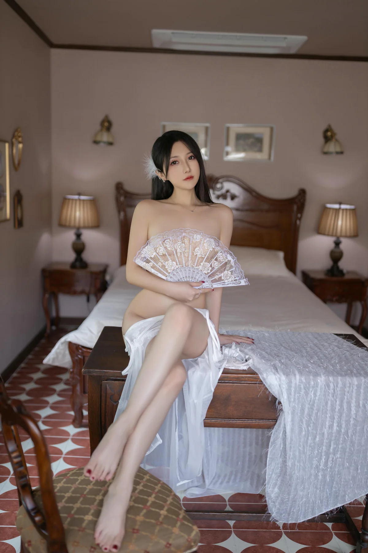 XiuRen 秀人 No.N305 鱼子酱Fish白色透视蕾丝 - 84