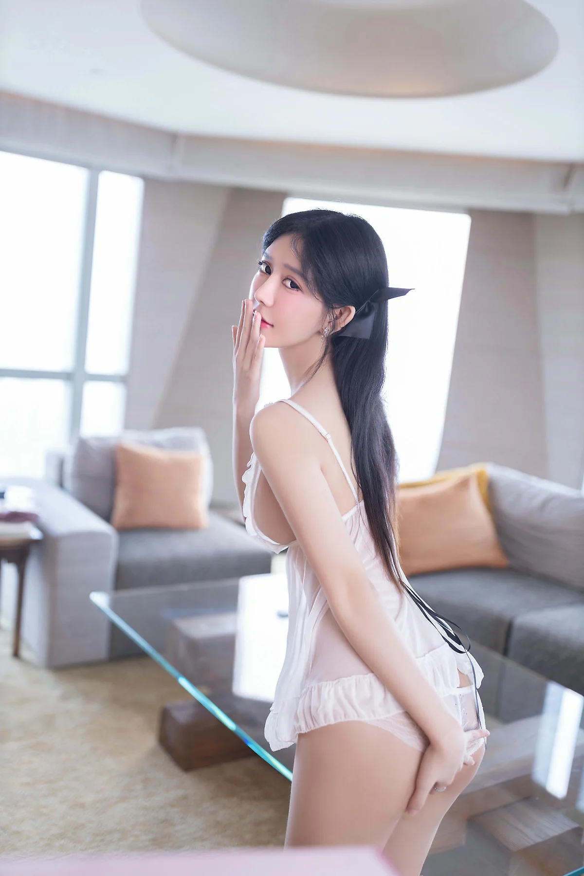 XiuRen 秀人 No.N438 谢小蒽白色睡裙蕾丝内衣 - 25