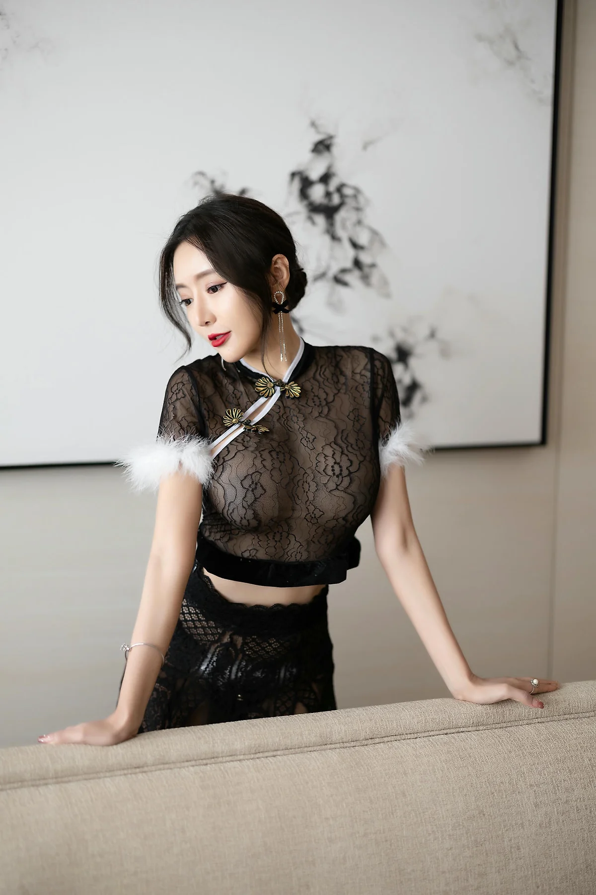 XiuRen 秀人 No.N493 王馨瑶黑色蕾丝旗袍 - 6