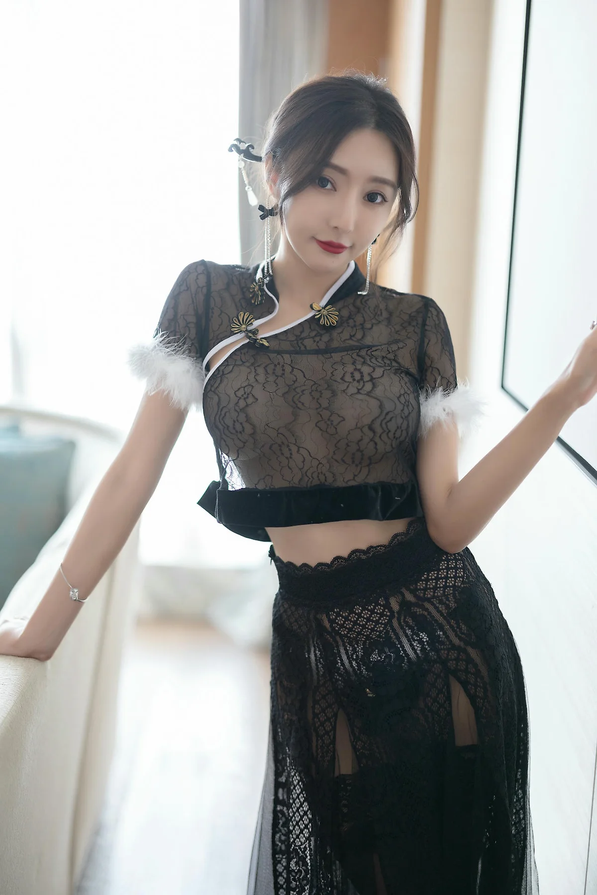 XiuRen 秀人 No.N493 王馨瑶黑色蕾丝旗袍 - 22