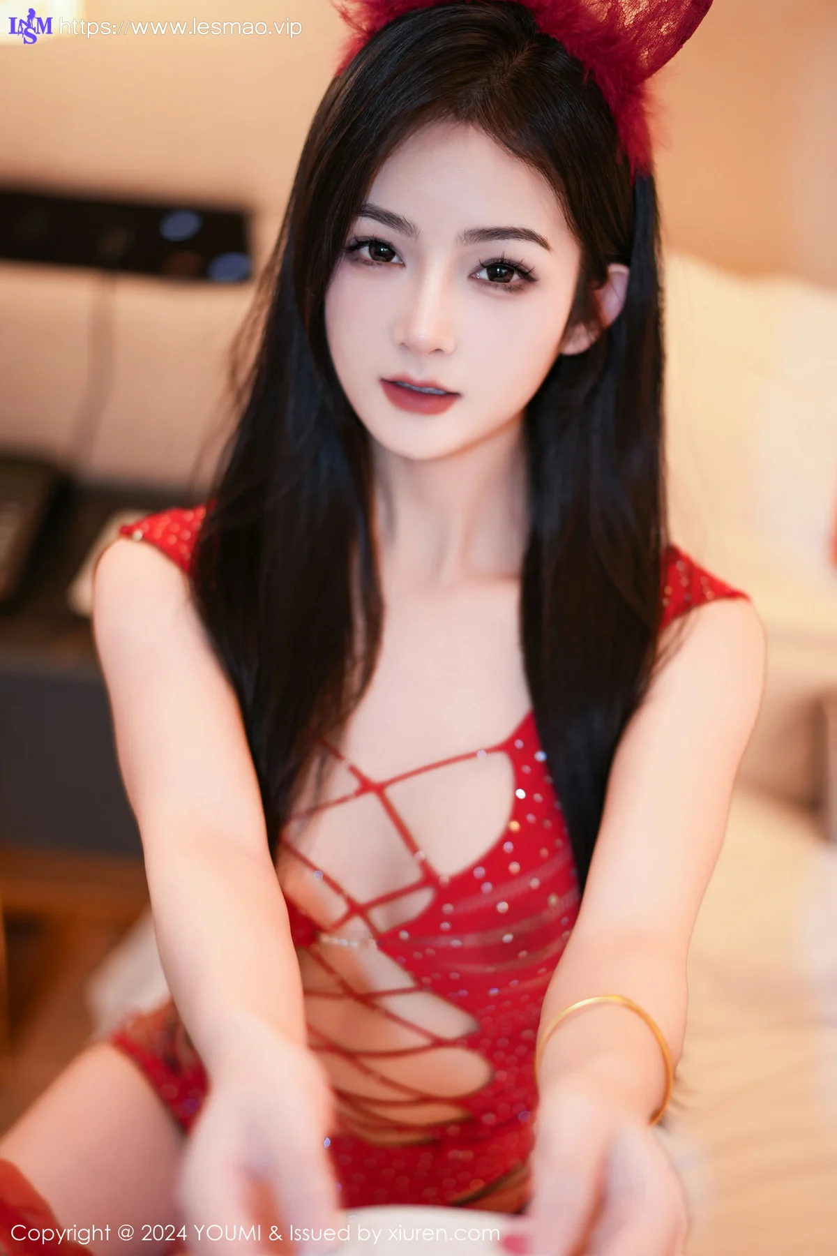 YOUMI 尤蜜荟 Vol.1032 谭小灵 红色网格袜1 - 22