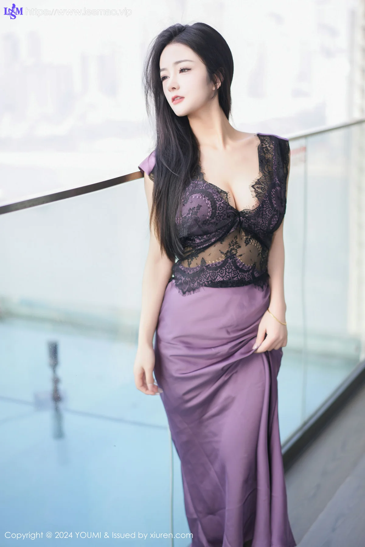 YOUMI 尤蜜荟 Vol.1036 小茶茶tea 紫色轻透长裙性感写真1 - 2