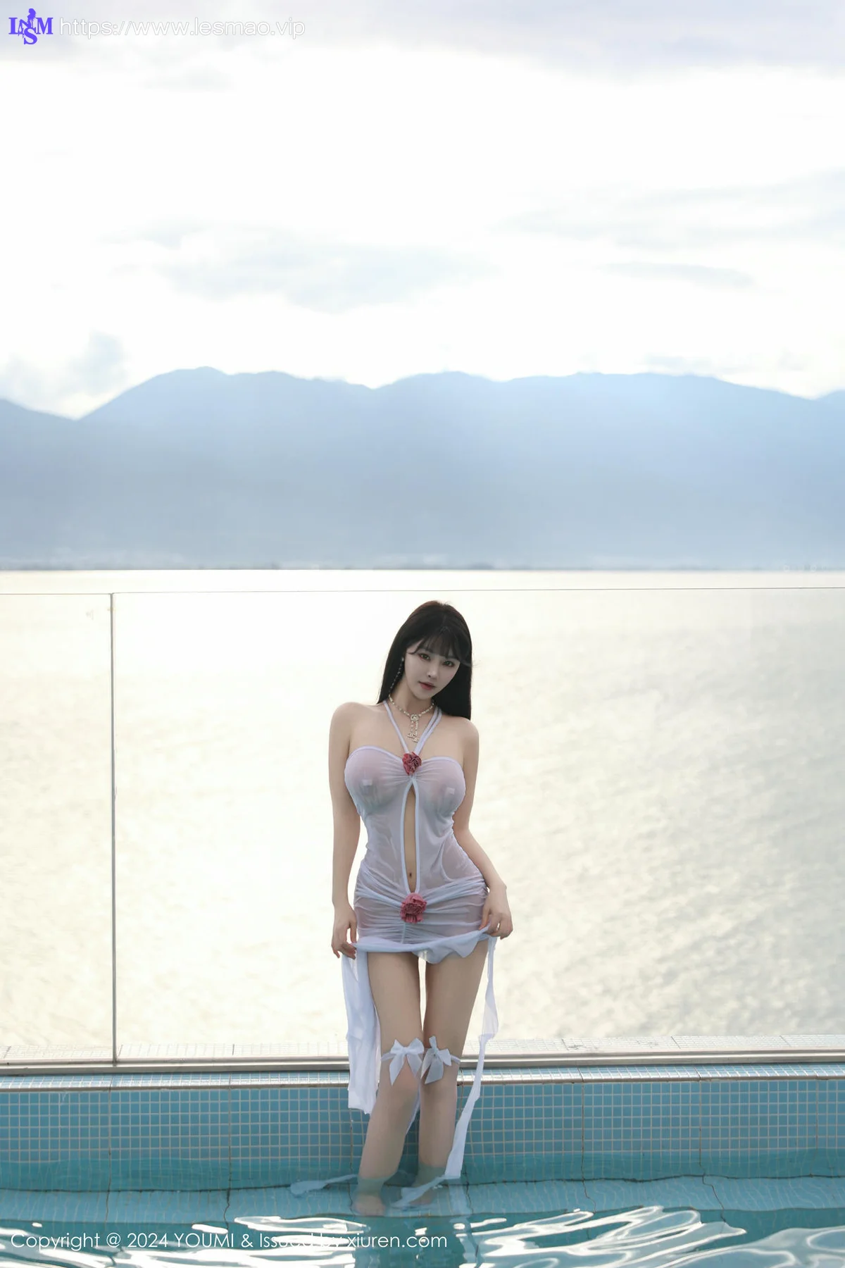 YOUMI 尤蜜荟 Vol.1097 心上可Flora 白色轻透连衣短裙 - 34