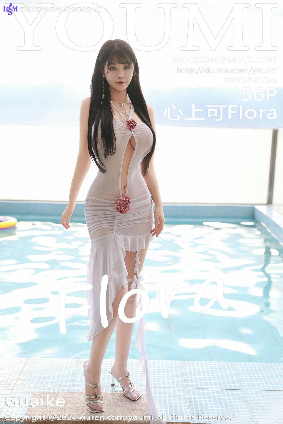 YOUMI 尤蜜荟 Vol.1097 心上可Flora 白色轻透连衣短裙 - 57