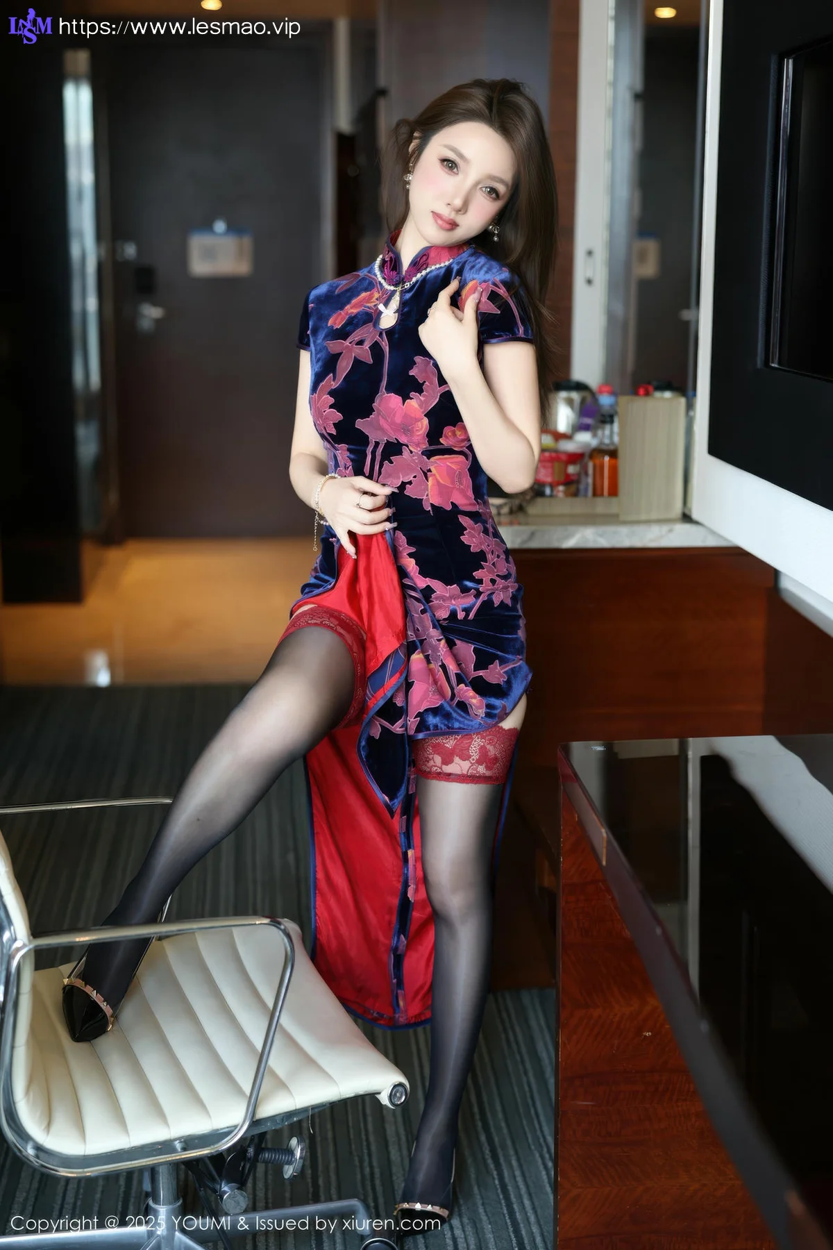 YOUMI 尤蜜荟 Vol.1158 桃桃夭夭twins 性感花色旗袍 - 7