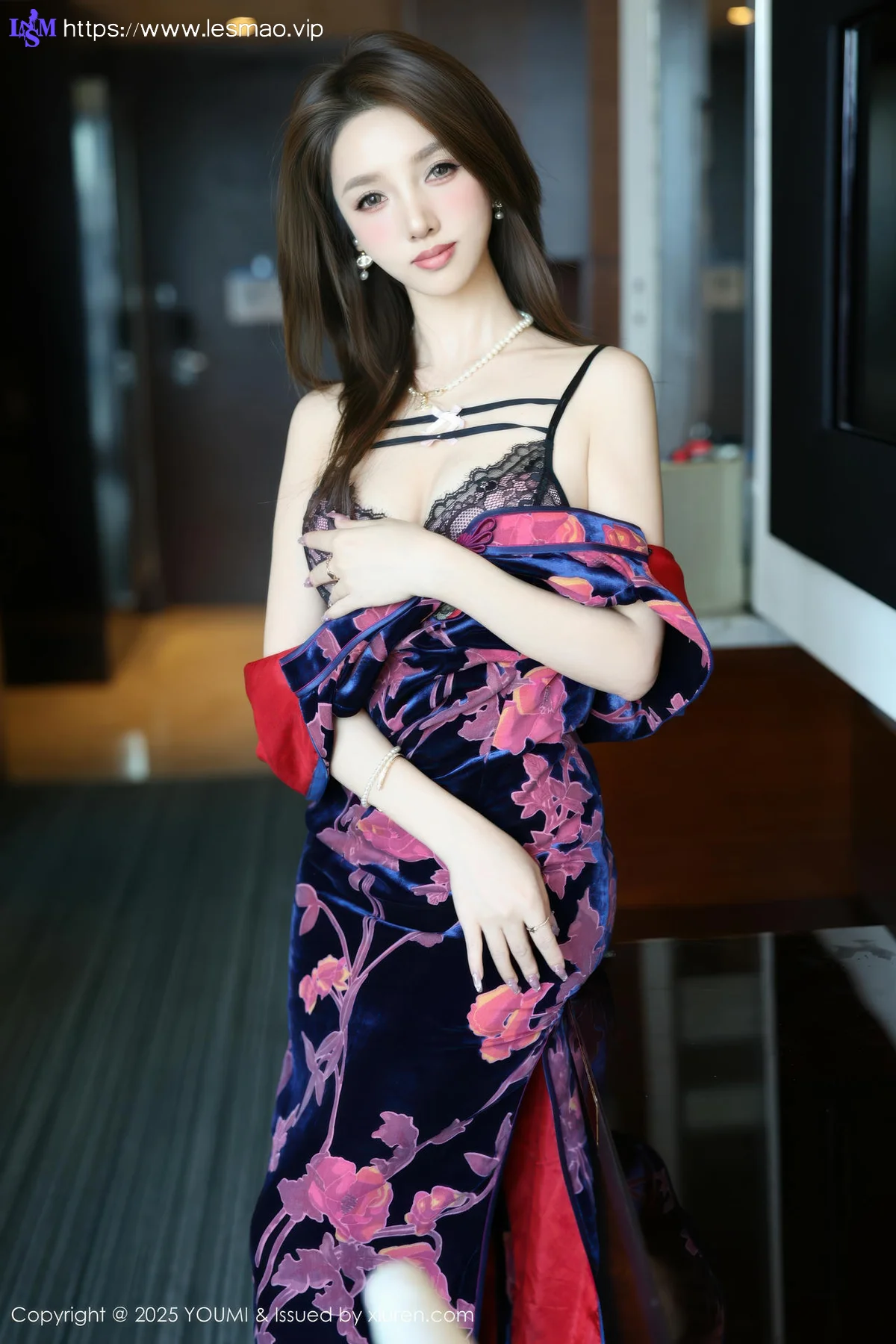 YOUMI 尤蜜荟 Vol.1158 桃桃夭夭twins 性感花色旗袍 - 34