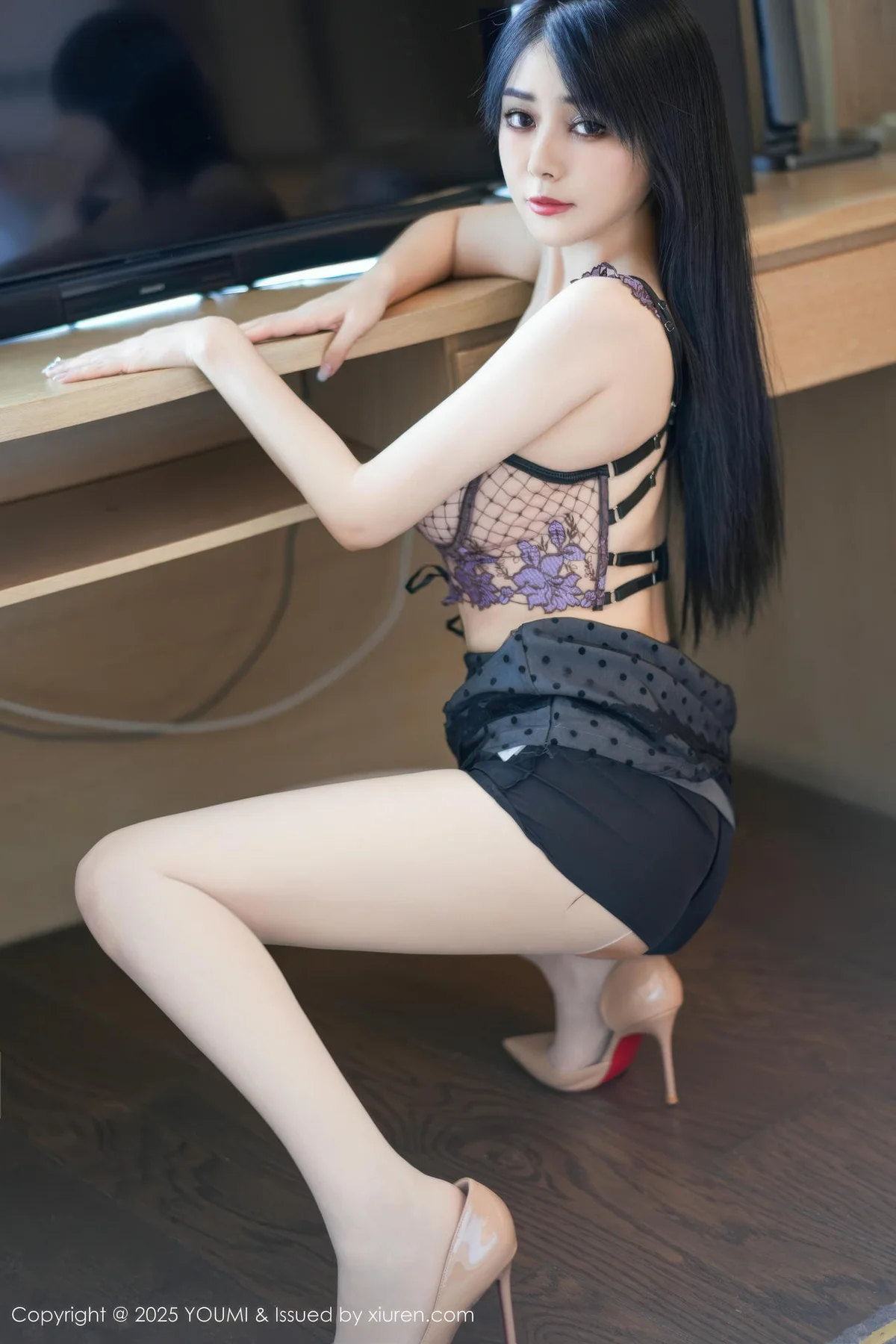 YOUMI 尤蜜荟 Vol.1169 凯竹Quinn 黑色蕾丝波点短裙 - 24