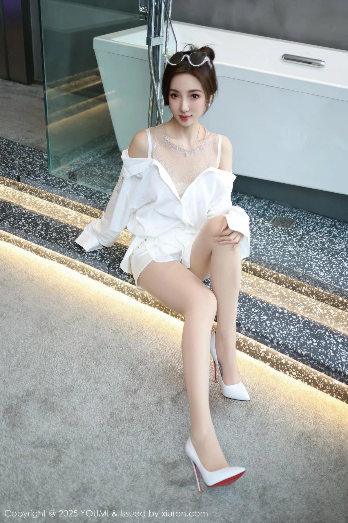 YOUMI 尤蜜荟 Vol.1177 Twins桃桃 白色连衣短裙 - 4