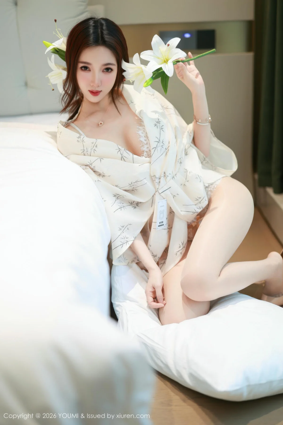 YOUMI 尤蜜荟 Vol.1201 Twins桃桃 白色蕾丝内衣 - 14
