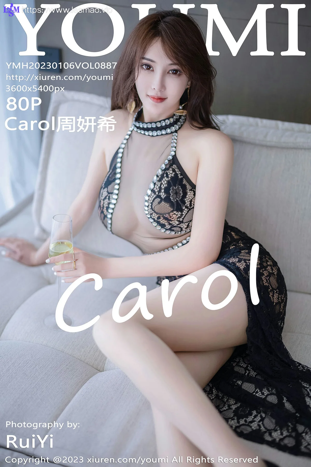 YOUMI 尤蜜荟 Vol.887 Carol周妍希 黑色网纱连衣长裙 - 81
