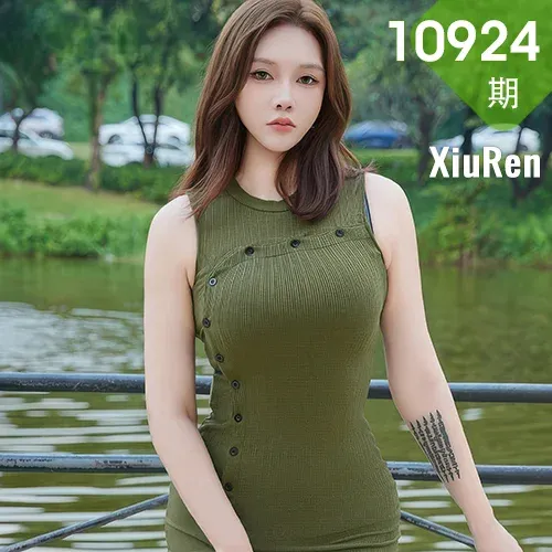 XiuRen 秀人 No.10924 娜比 户外街拍绿色连衣裙肉色丝袜